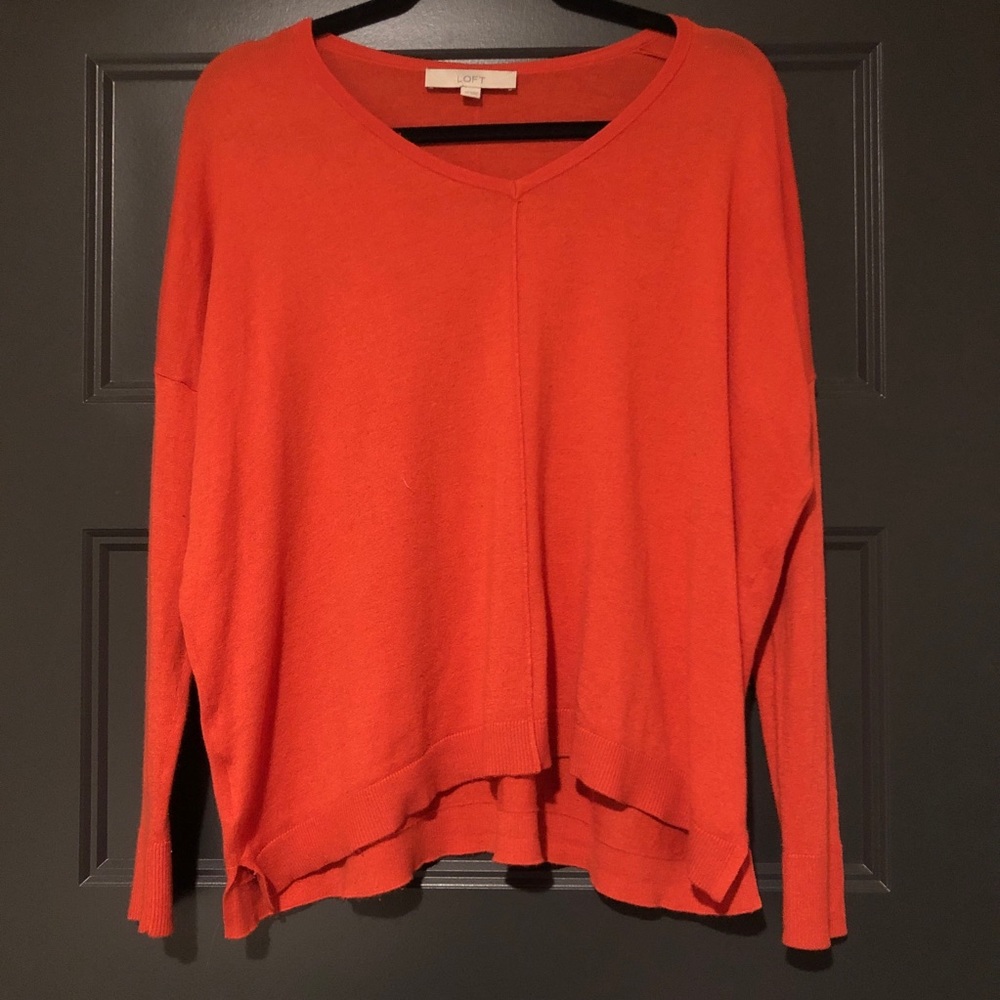 Ann Taylor Loft V-Neck Pullover Sweater Orange XS